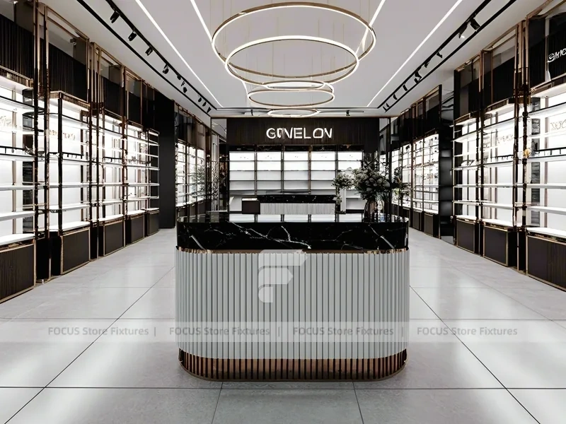 Luxury Consultation Vision Retail Studio with Poster-Lit Display Wall