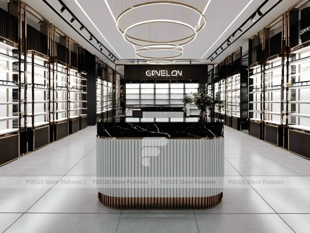 Luxury Consultation Vision Retail Studio with Poster-Lit Display Wall