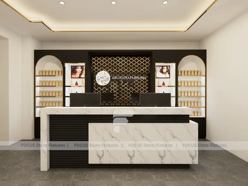 Luxury Perfume Reception Counter With Marble Front