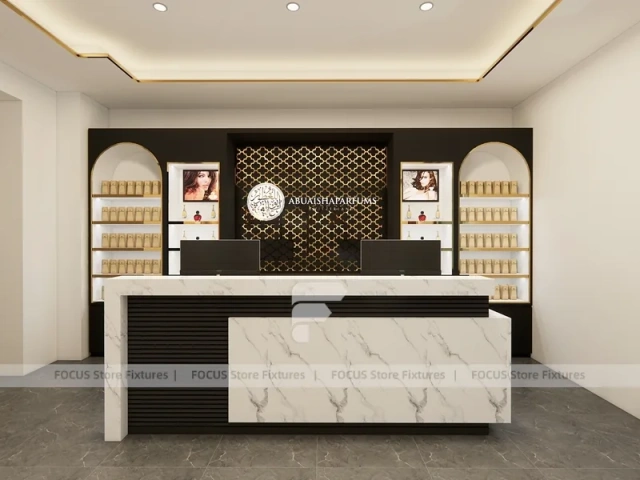 Luxury Perfume Reception Counter With Marble Front