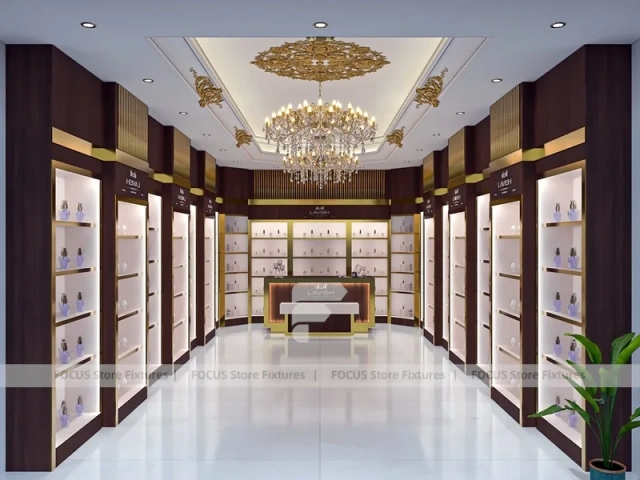 Luxury Plum Gold Perfume Corridor Display