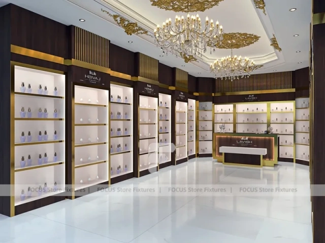 Luxury Plum Gold Perfume Corridor Display