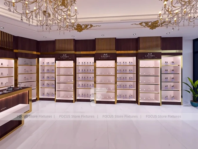 Luxury Plum Gold Perfume Corridor Display
