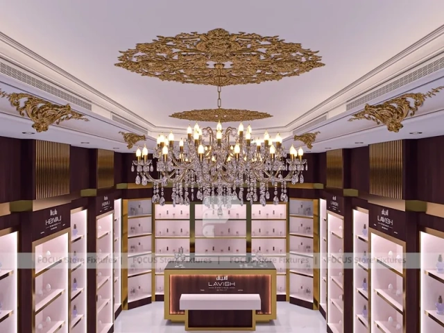 Luxury Plum Gold Perfume Corridor Display
