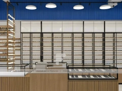 Midnight Eyewear Display Wall with Blue Brand Backdrop