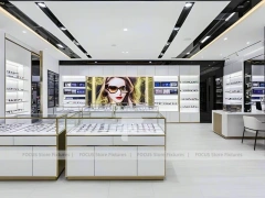 Minimal White Eyewear Boutique Interior with Glass Service Island