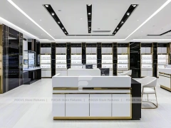 Minimal White Eyewear Boutique Interior with Glass Service Island