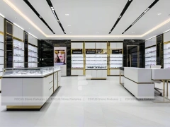 Minimal White Eyewear Boutique Interior with Glass Service Island