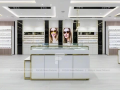 Minimal White Eyewear Boutique Interior with Glass Service Island