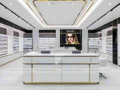 Minimal White Eyewear Boutique Interior with Glass Service Island