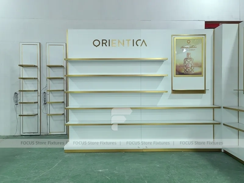 Minimal White Perfume Corner Wall System