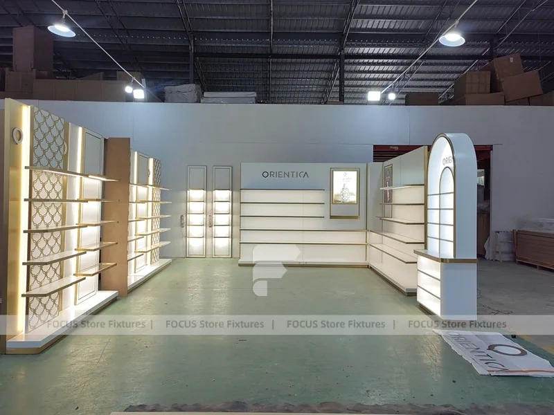 Minimal White Perfume Corner Wall System