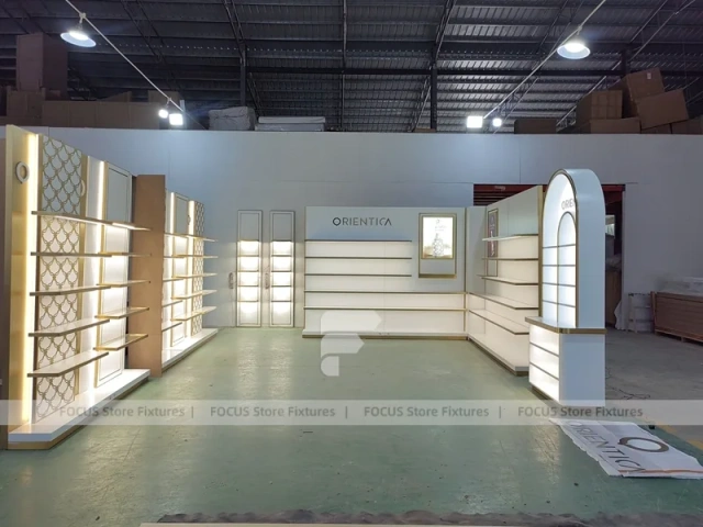 Minimal White Perfume Corner Wall System