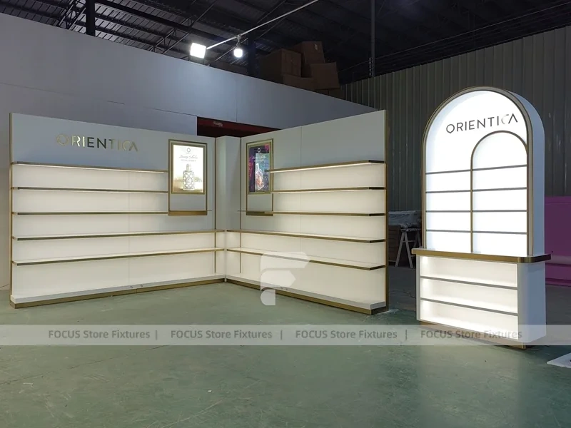 Minimal White Perfume Corner Wall System