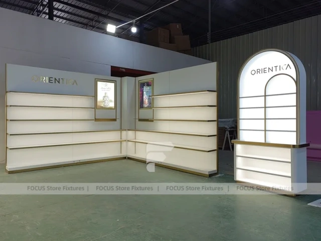 Minimal White Perfume Corner Wall System