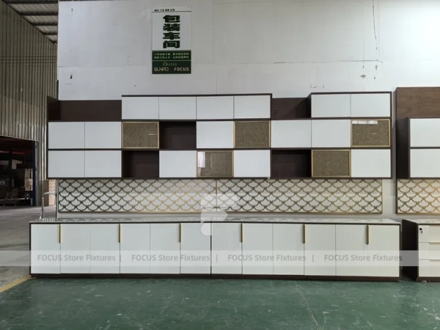 Minimal White Perfume Display Wall With Logo Counter