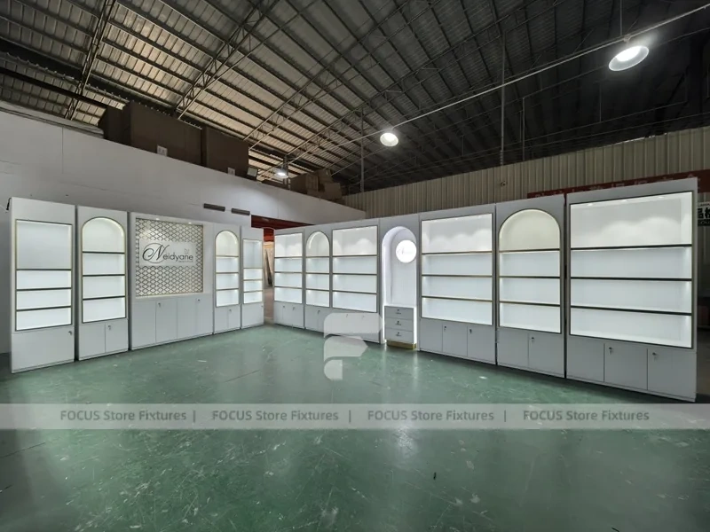Minimal White Perfume Wall Set With Arch Niches