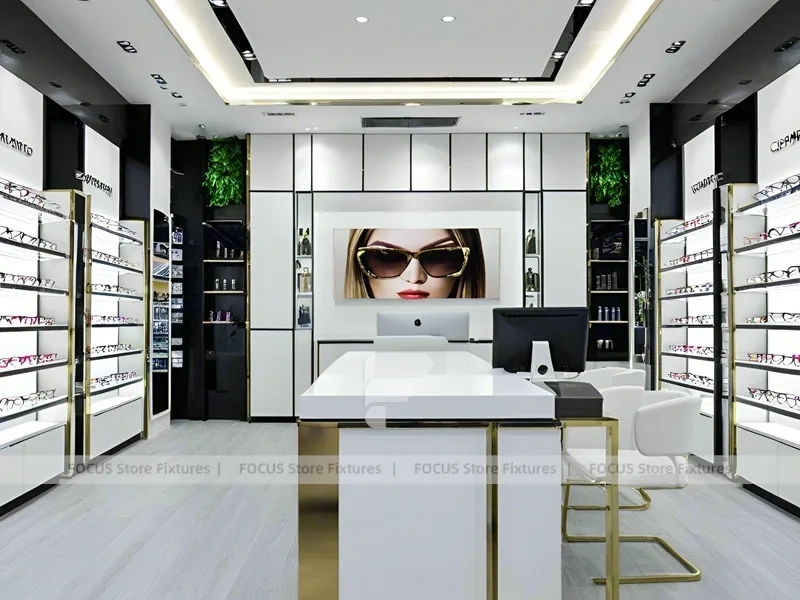 Minimal White Vision Retail Display with Glass Service Island