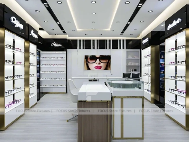 Minimal White Vision Retail Display with Glass Service Island