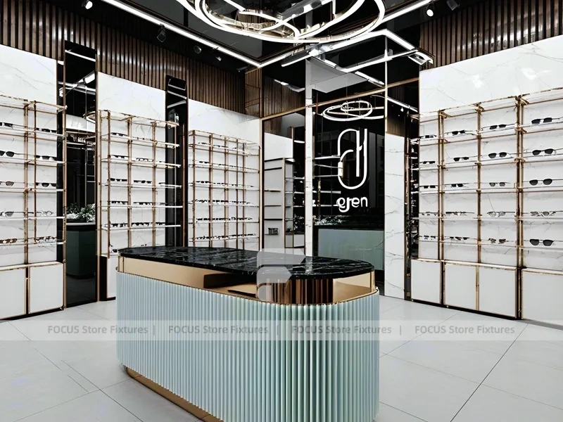 Mint Accent Eyewear Service Lounge with Fluted Mint Counter