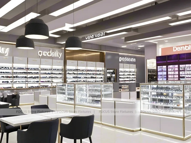 Mint Accent Eyewear Service Lounge with Fluted Mint Counter