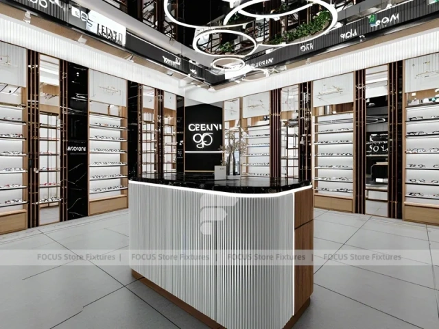Mint Accent Eyewear Service Lounge with Fluted Mint Counter