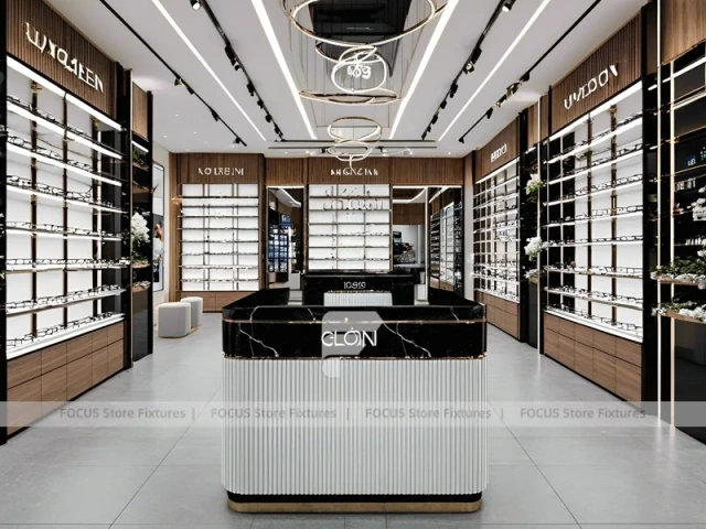 Mint Accent Eyewear Service Lounge with Fluted Mint Counter