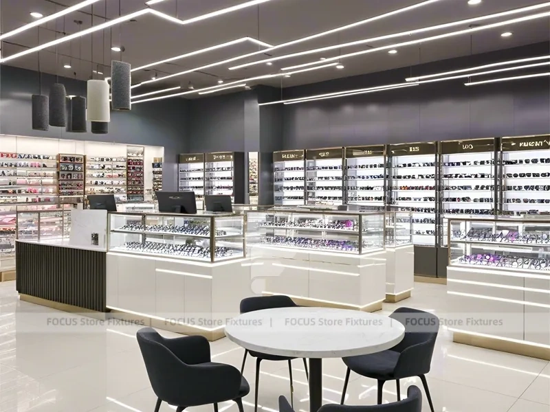 Mint Accent Eyewear Service Lounge with Fluted Mint Counter