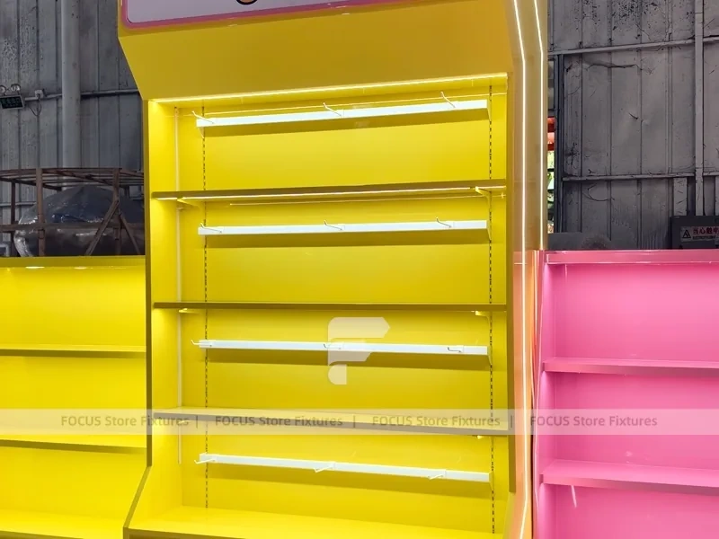 Mint Candy Sweet Retail Gondola with Soft-Lit Display Frames