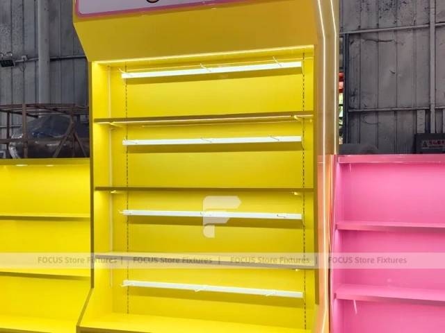 Mint Candy Sweet Retail Gondola with Soft-Lit Display Frames