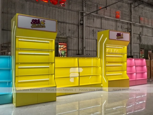 Mint Candy Sweet Retail Gondola with Soft-Lit Display Frames