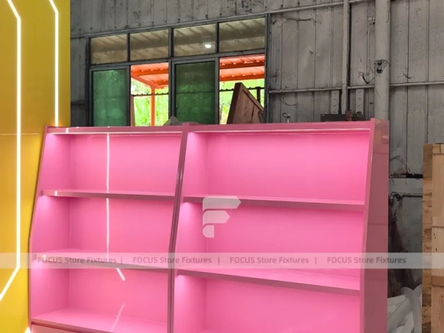 Mint Candy Sweet Retail Gondola with Soft-Lit Display Frames