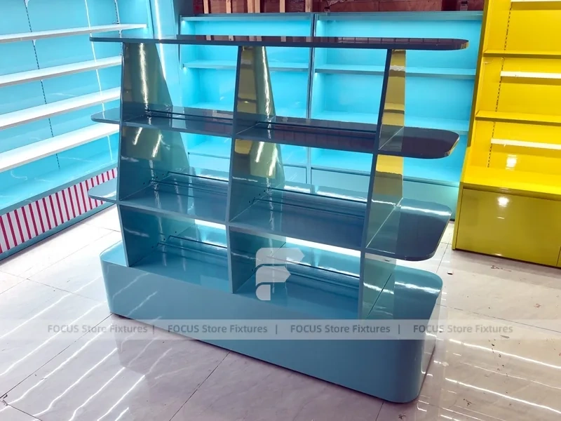 Mint Pop Candy Shelf Fixture with Rounded Corner Shelves
