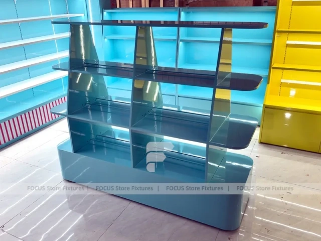 Mint Pop Candy Shelf Fixture with Rounded Corner Shelves