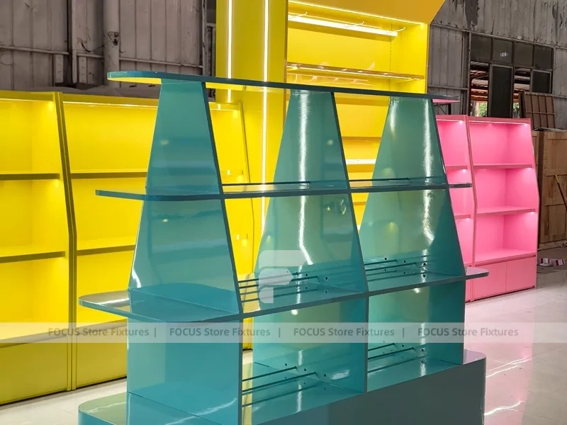 Mint Pop Candy Shelf Fixture with Rounded Corner Shelves