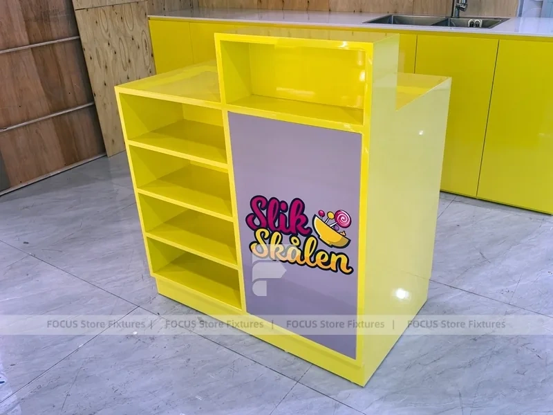 Mint Pop Candy Shelf Fixture with Rounded Corner Shelves