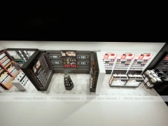 Modern White Perfume Display With Red Accent Shelving