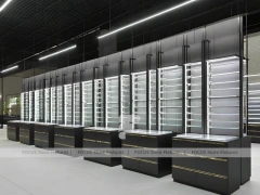 Monochrome Optical Feature Wall with Vertical Light Columns