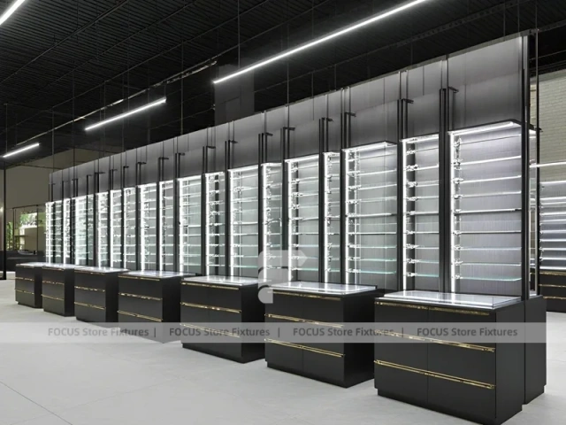Monochrome Optical Feature Wall with Vertical Light Columns