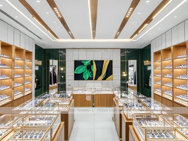 Natural Wood Eyewear Showroom with Center Island Showcase