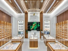Natural Wood Eyewear Showroom with Center Island Showcase