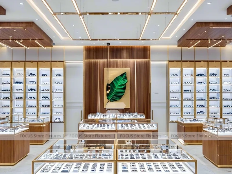 Natural Wood Eyewear Showroom with Center Island Showcase