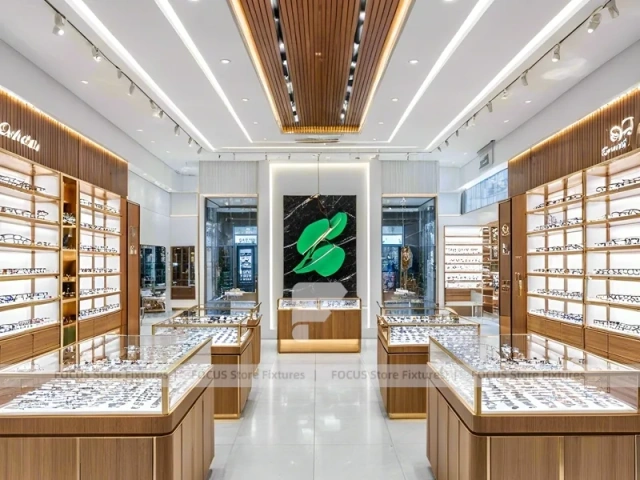 Natural Wood Vision Store Interior with Center Island Showcase