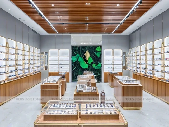 Natural Wood Vision Store Interior with Center Island Showcase