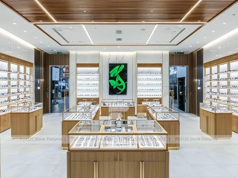 Natural Wood Vision Store Interior with Center Island Showcase
