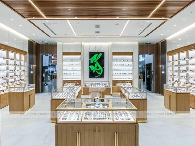 Natural Wood Vision Store Interior with Center Island Showcase