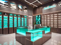 Neon Teal Eyewear Accent Store with Floating Showcase Islands