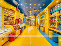 Orange Twist Candy Shop Interior with Bright Window Shelving
