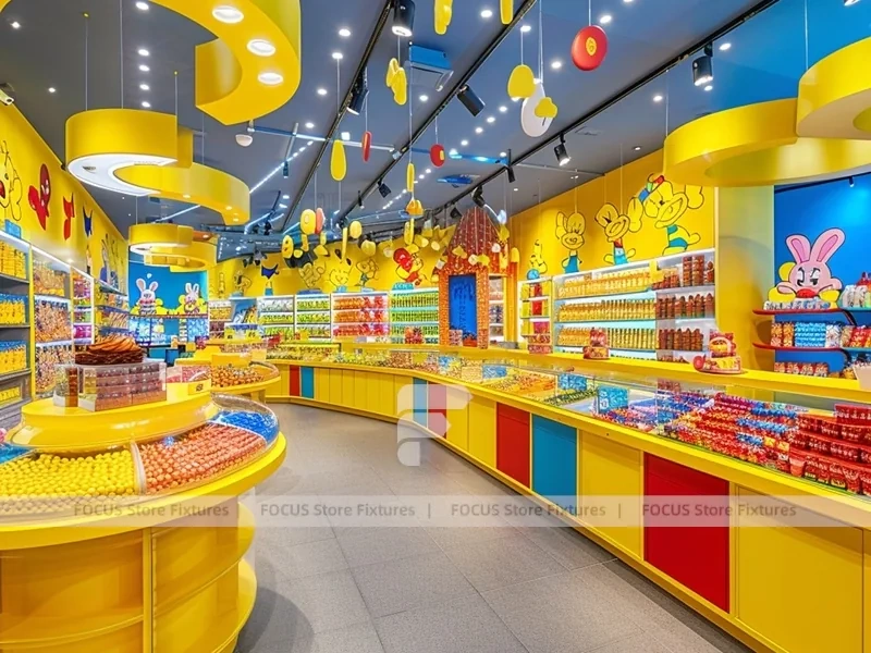 Orange Twist Candy Shop Interior with Bright Window Shelving