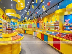 Orange Twist Candy Shop Interior with Bright Window Shelving